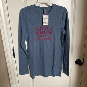 New Earth Animals Blue Long Sleeve Shirt with Pink Print, Womens Size S.